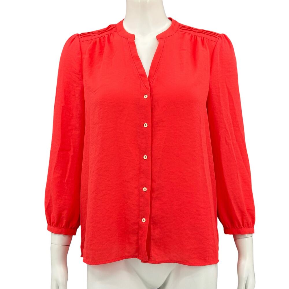 Vanessa Virginia Anthropologie Top Womens 6 Orange Coral Romi Button Up V-Neck